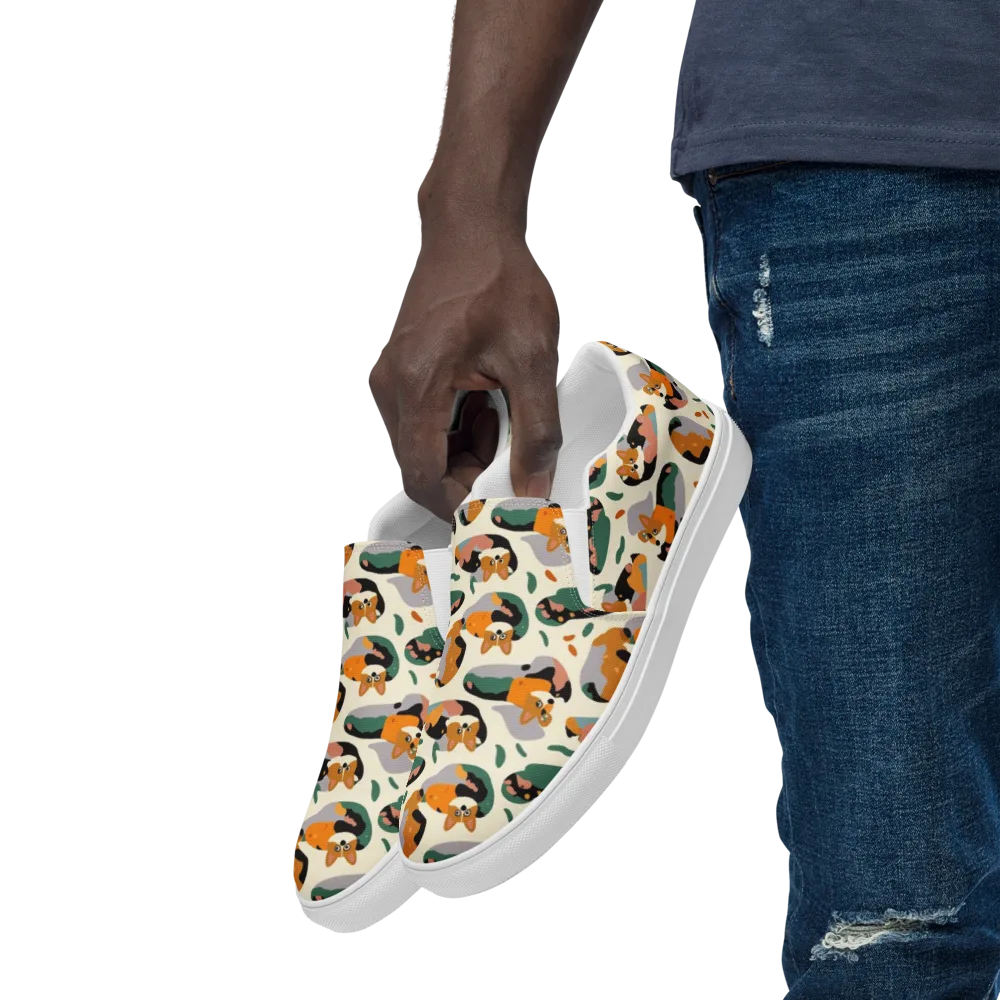 Corgi Color Field on Men's Slip-On Canvas Shoes — Left Front