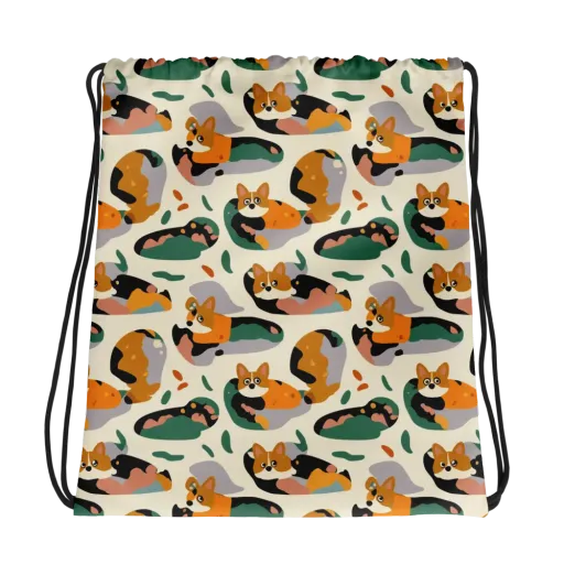 Corgi Color Field on a Drawstring Bag