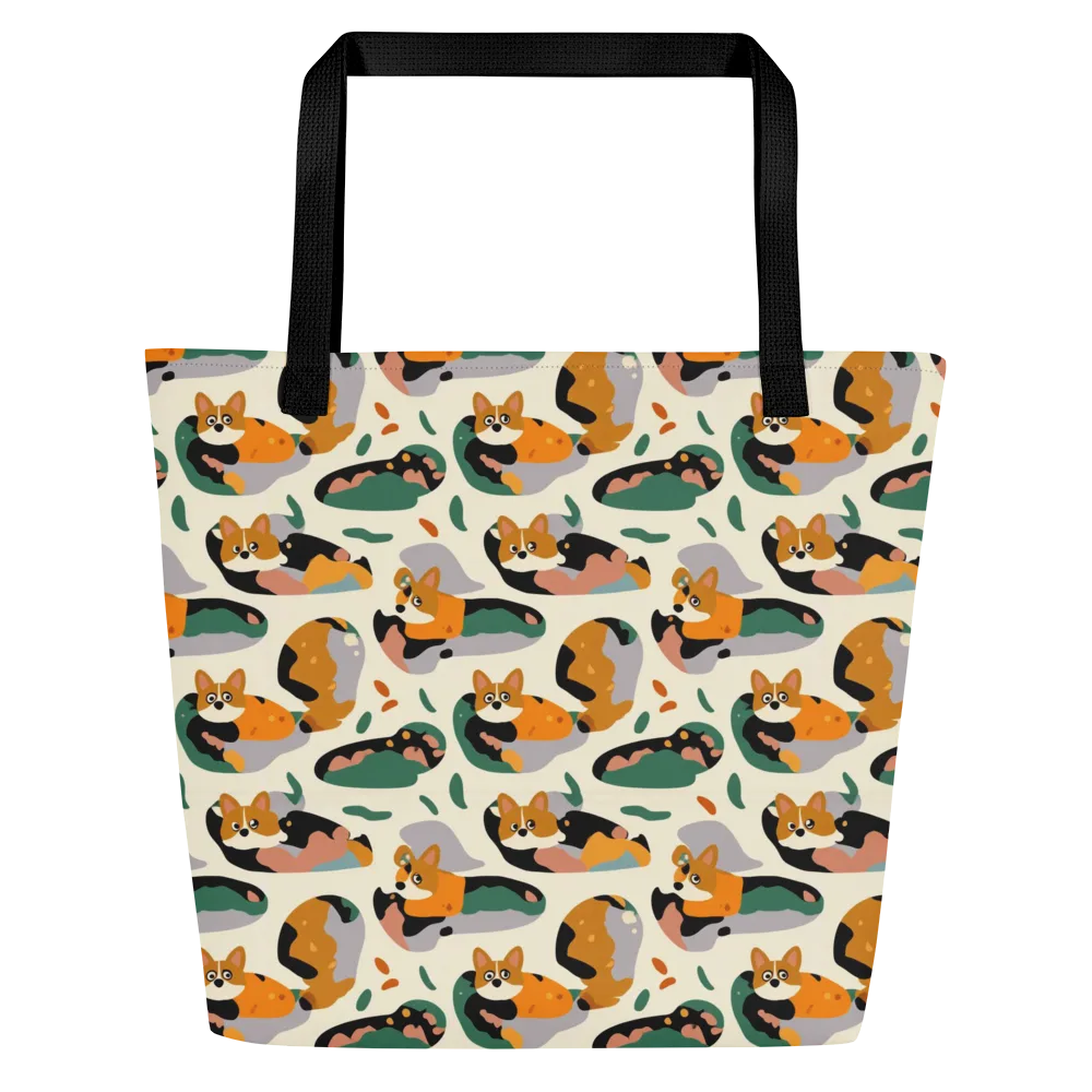 Corgi Color Field on Large Tote Bag W/ Pocket — Front