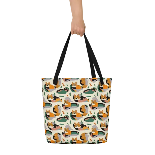 Corgi Color Field on a Large Tote Bag W/ Pocket