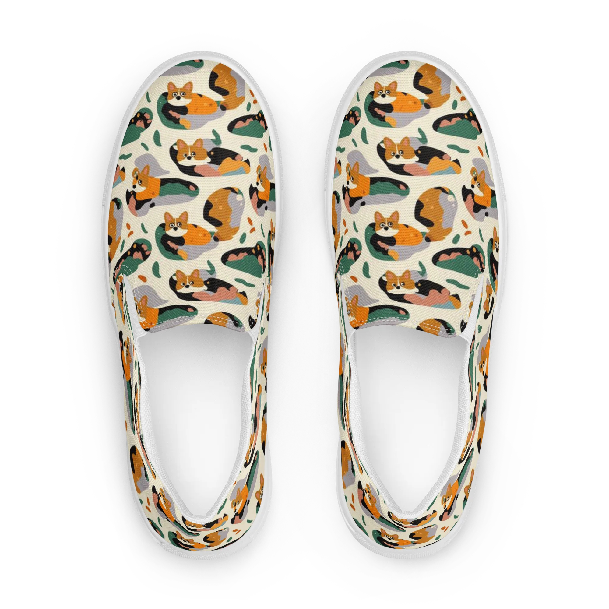 Corgi Color Field on Women's Slip-On Canvas Shoes — Front