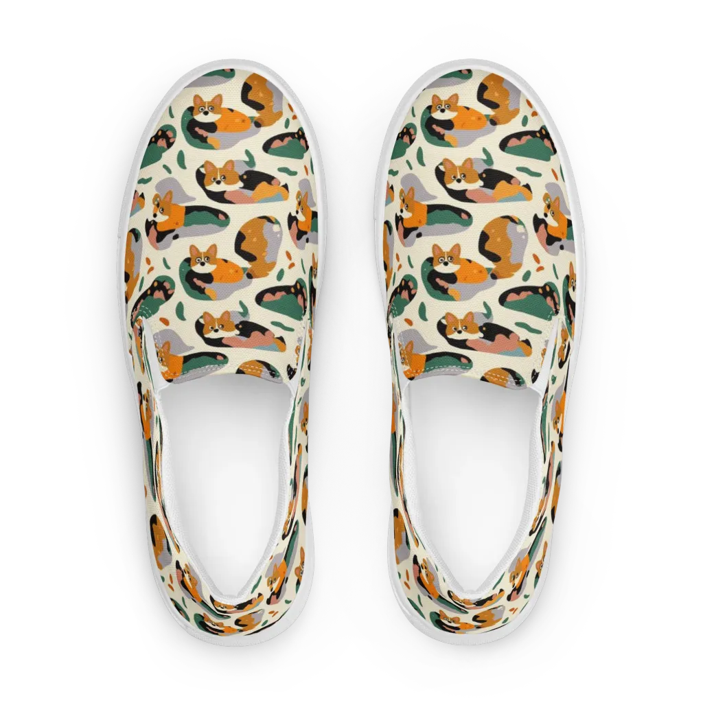 Corgi Color Field on Women's Slip-On Canvas Shoes — Front