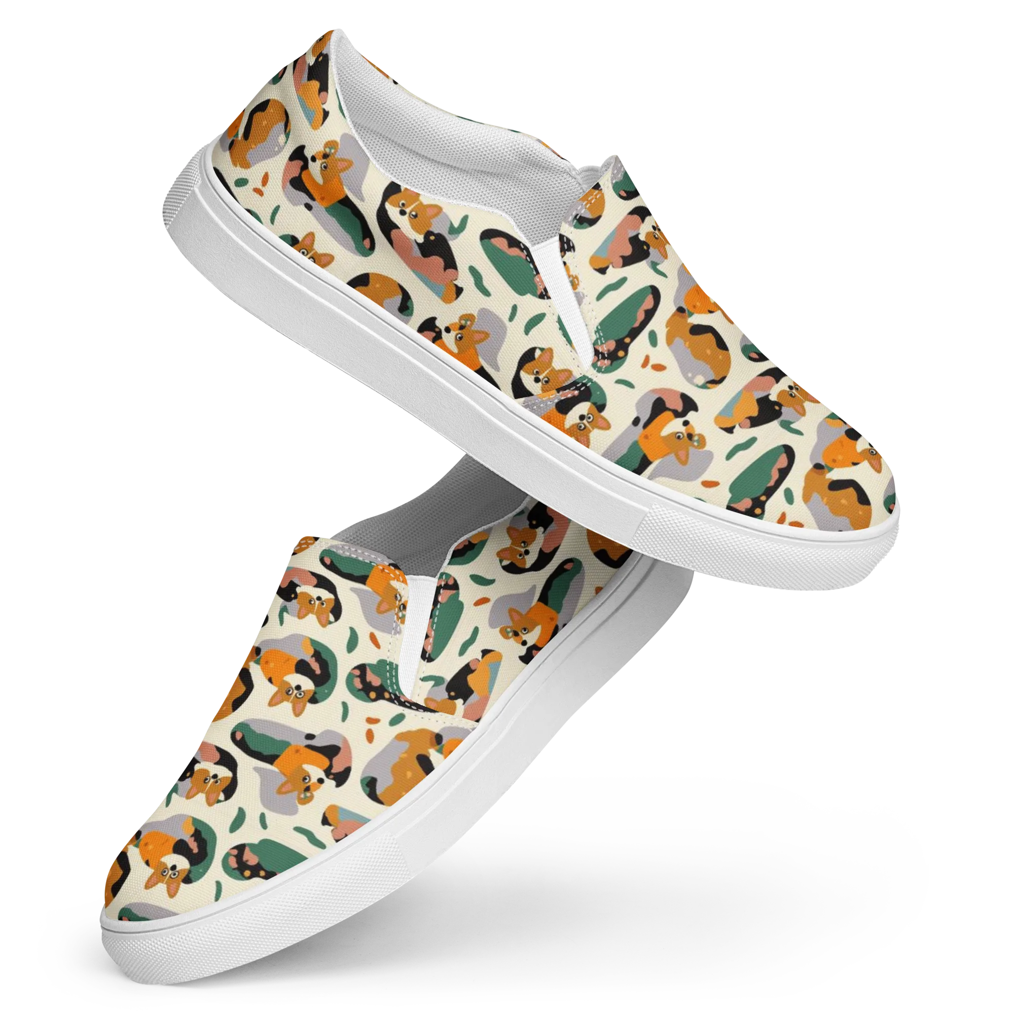 Corgi Color Field on Women's Slip-On Canvas Shoes — Front