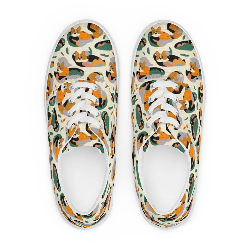 Corgi Color Field on Men's Lace-Up Canvas Shoes — Front