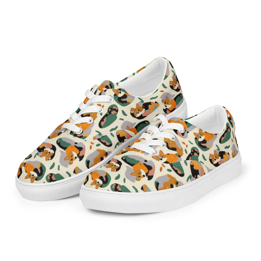 Corgi Color Field on Men's Lace-Up Canvas Shoes — Left Front