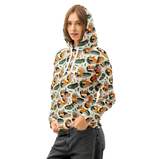 Corgi Color Field on a Cotton Hoodie