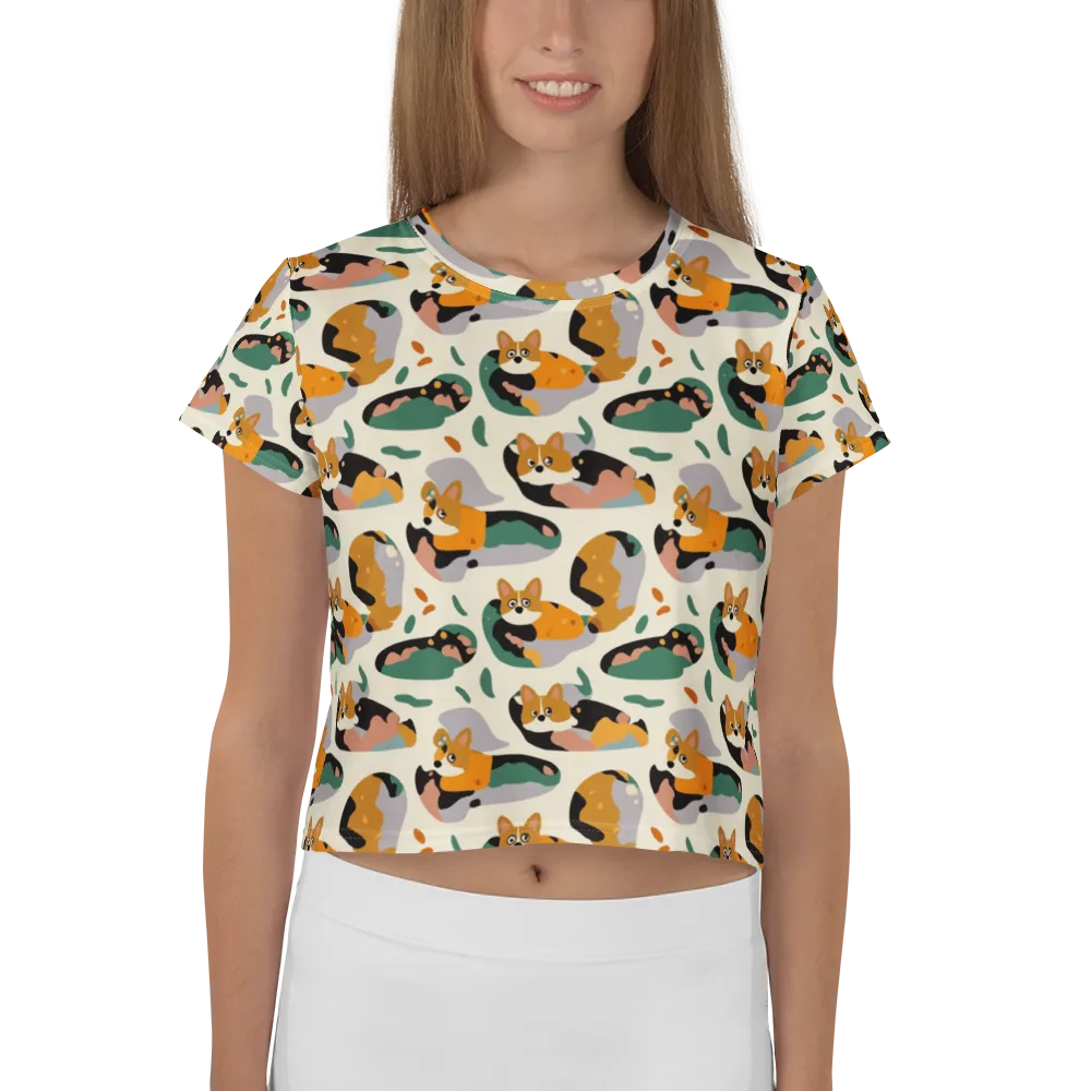 Corgi Color Field on Crop Tee — Front