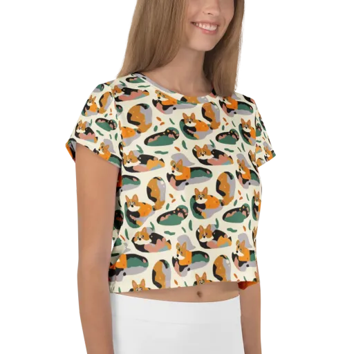 Corgi Color Field on a Crop Tee