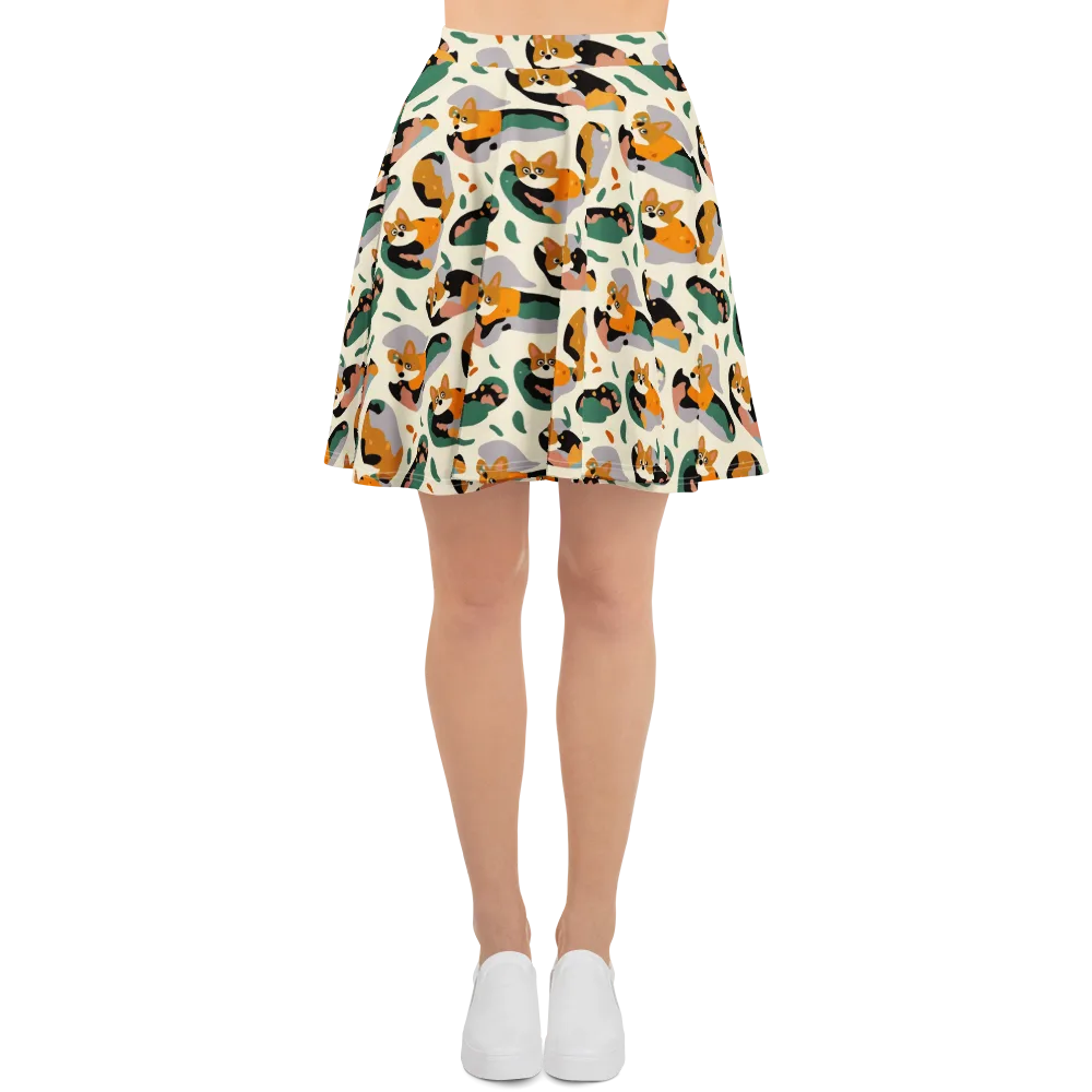 Corgi Color Field on Skater Skirt — Front