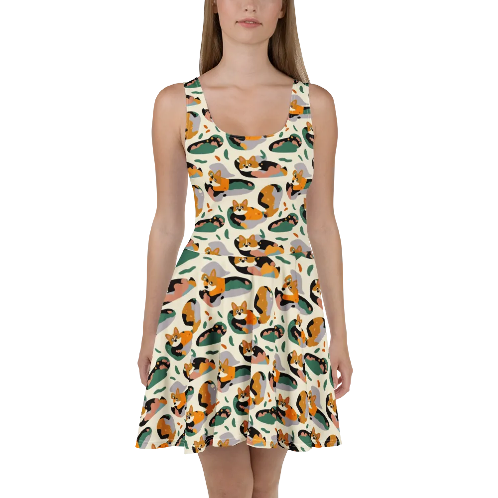 Corgi Color Field on Skater Dress — Front
