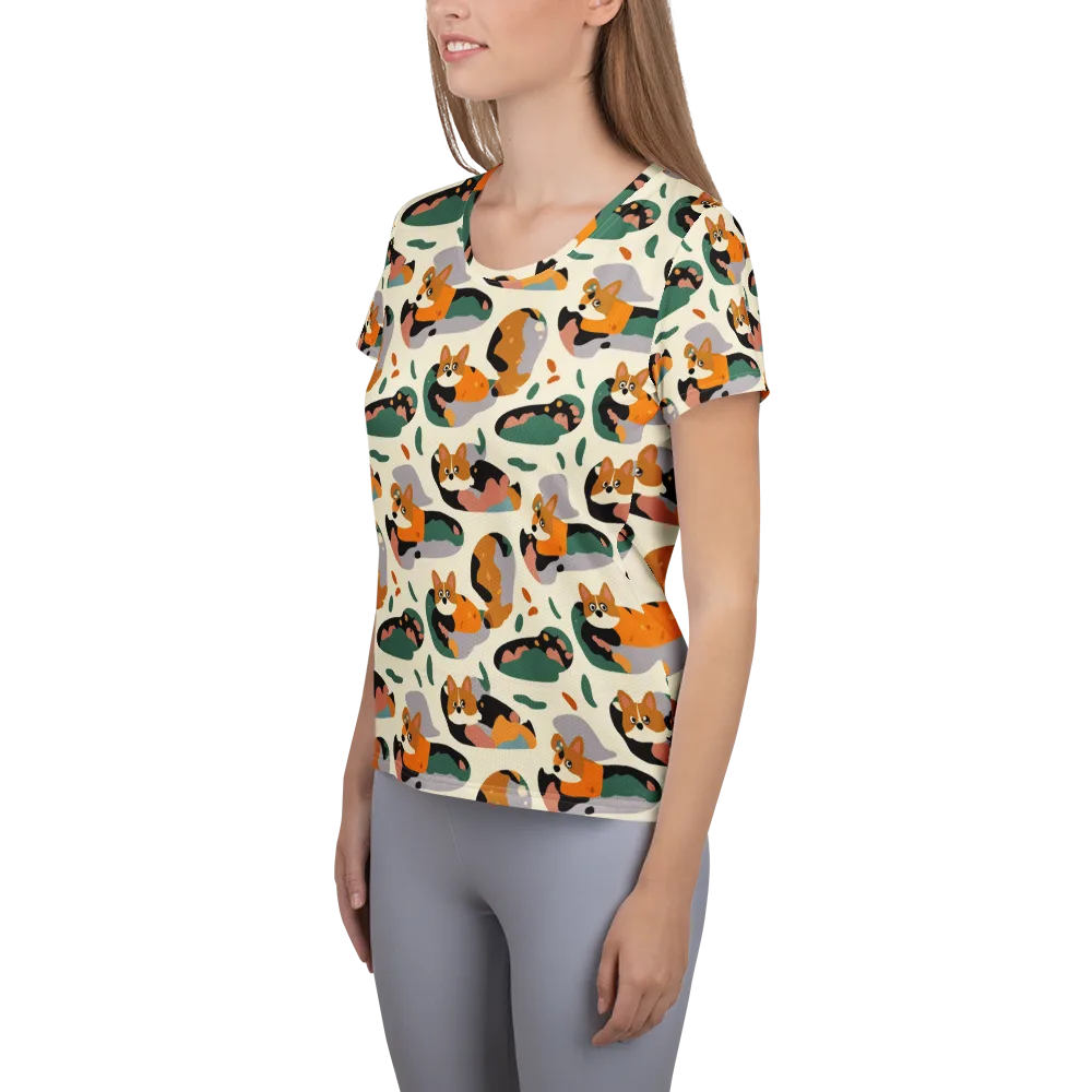 Corgi Color Field on Women's Athletic T-Shirt — Left