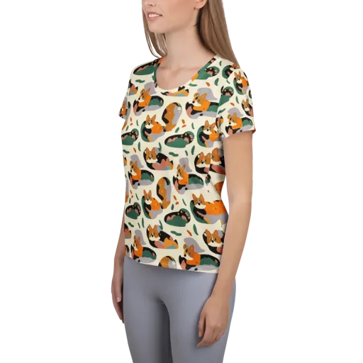 Corgi Color Field on a Women's Athletic T-Shirt