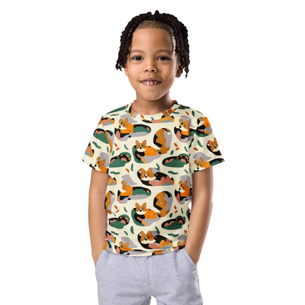 Corgi Color Field on Kids Crew Neck T-Shirt — Front