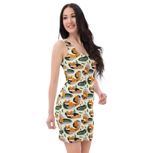 Corgi Color Field on a Bodycon Dress