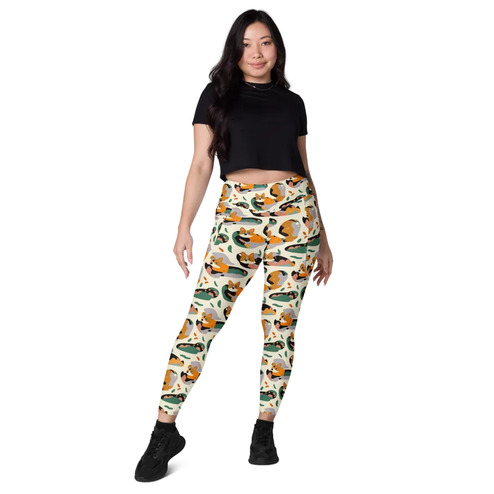 Corgi Color Field on Leggings with Pockets — Front