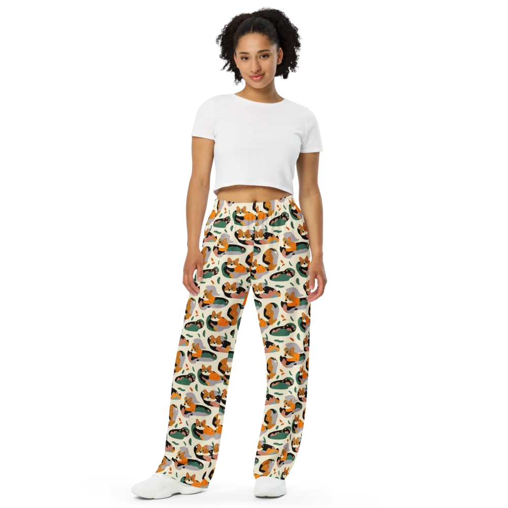 Corgi Color Field on Wide-Leg Pants — Front