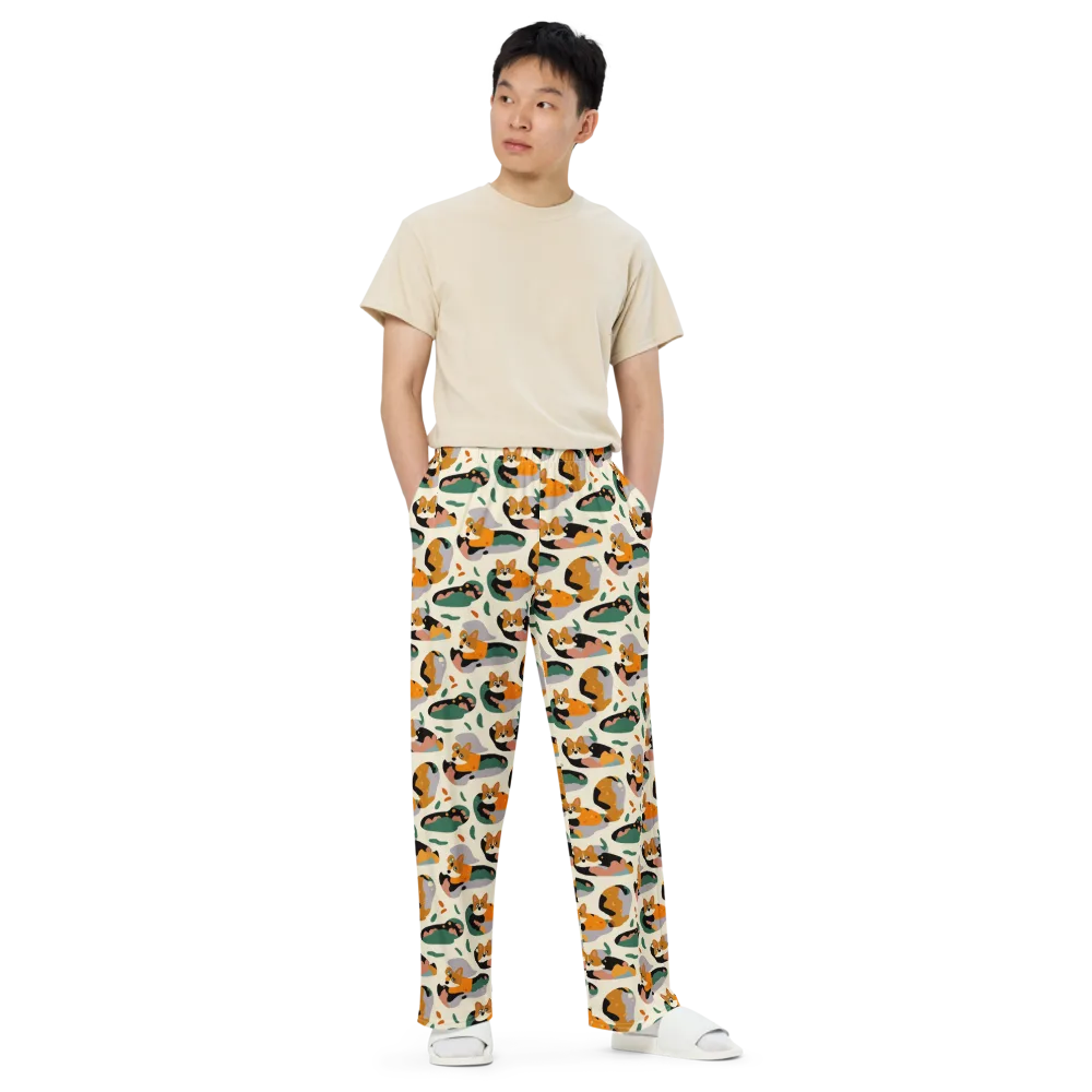 Corgi Color Field on Wide-Leg Pants — Front