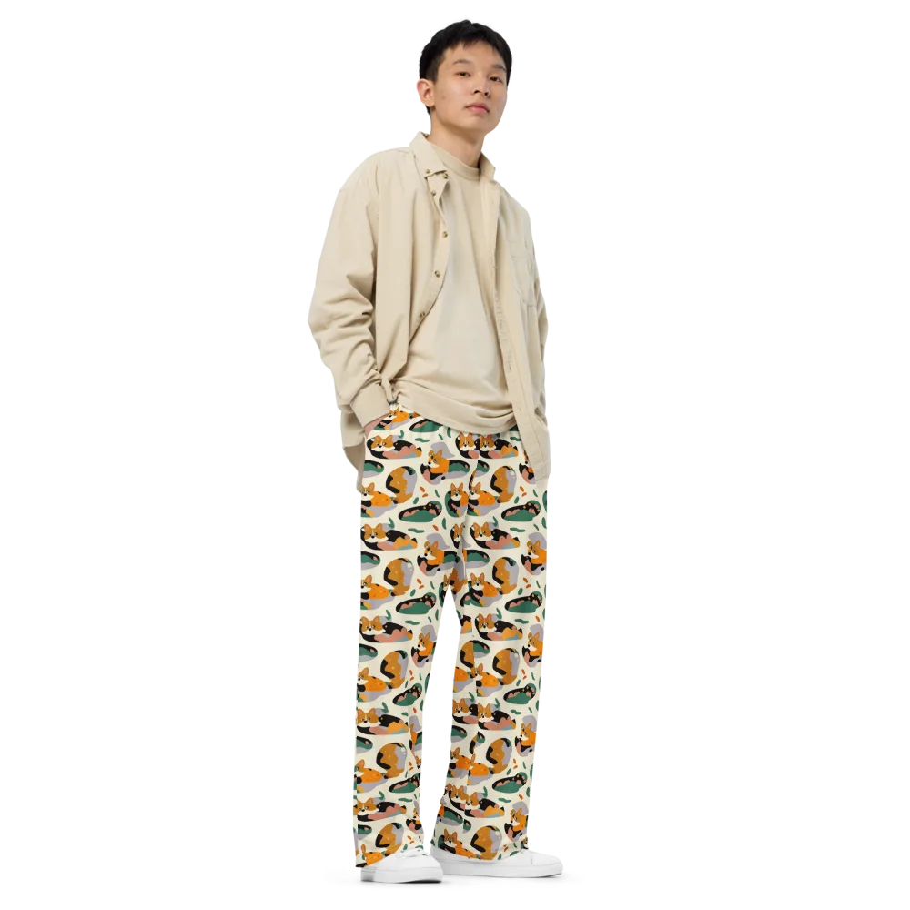 Corgi Color Field on Wide-Leg Pants — Right Front