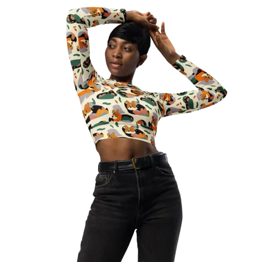 Corgi Color Field on a Long Sleeve Crop Top