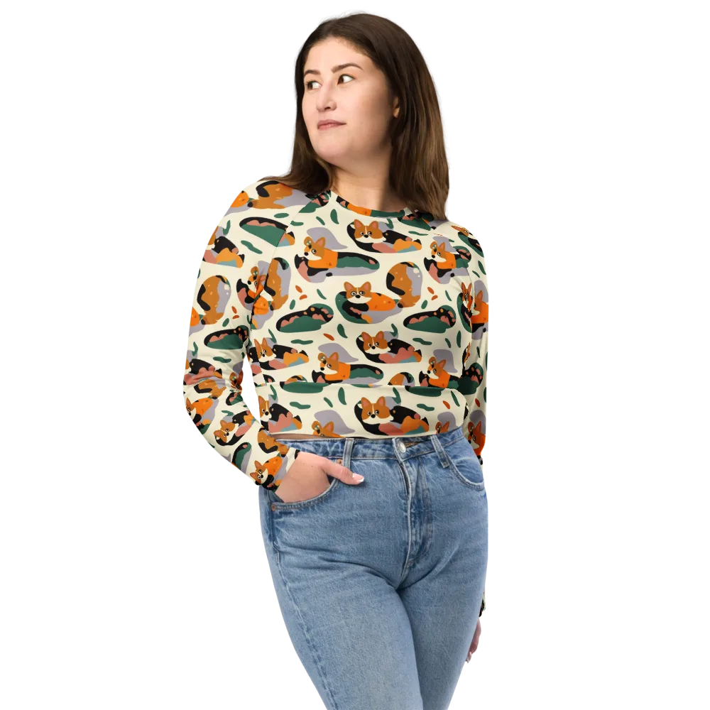 Corgi Color Field on Long Sleeve Crop Top — Front