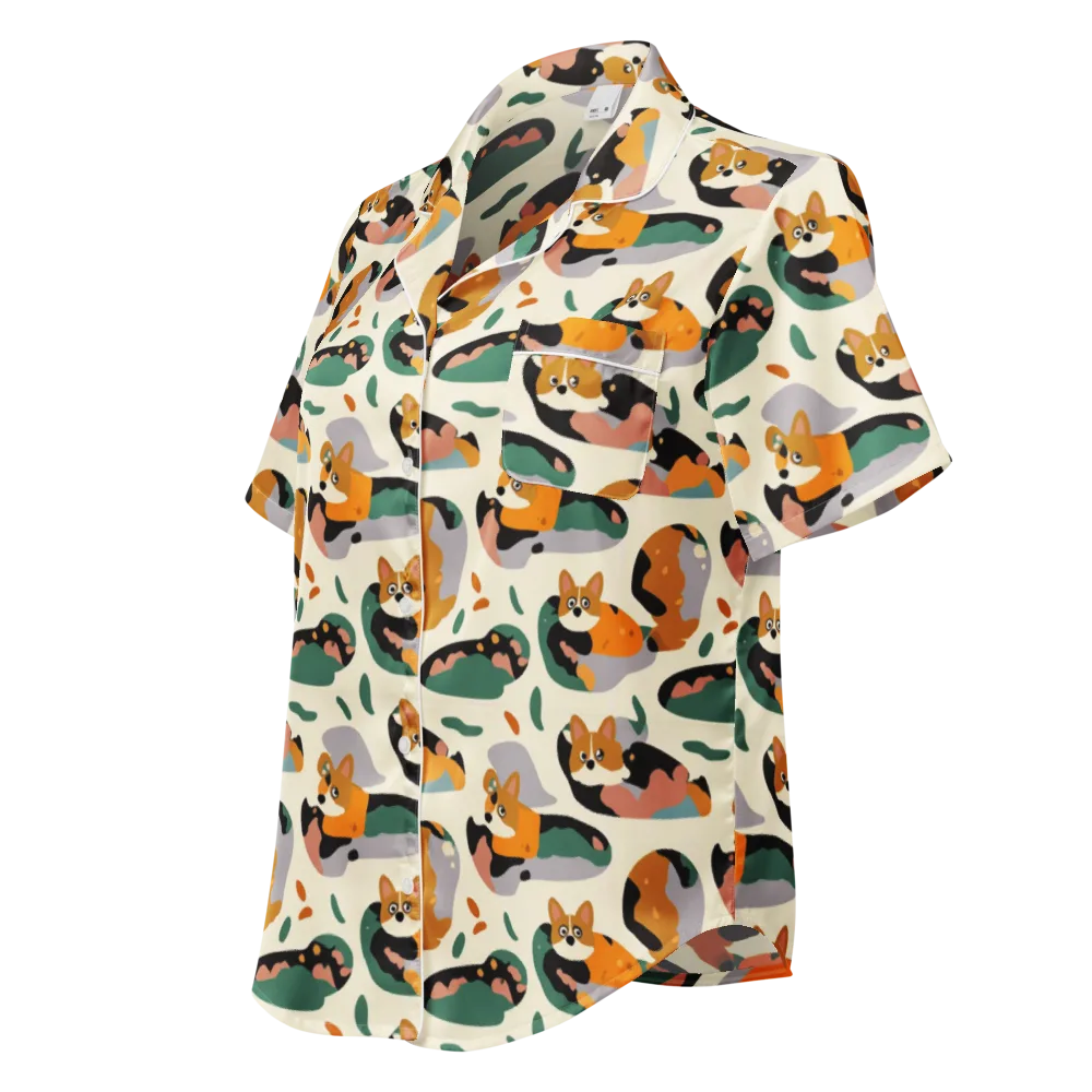 Corgi Color Field on Women's Short Sleeve Pajama Top — Left Front