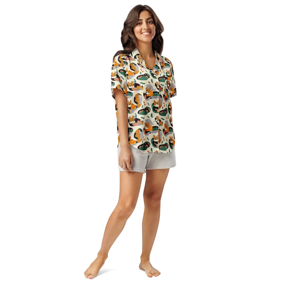 Corgi Color Field on Women's Short Sleeve Pajama Top — Front