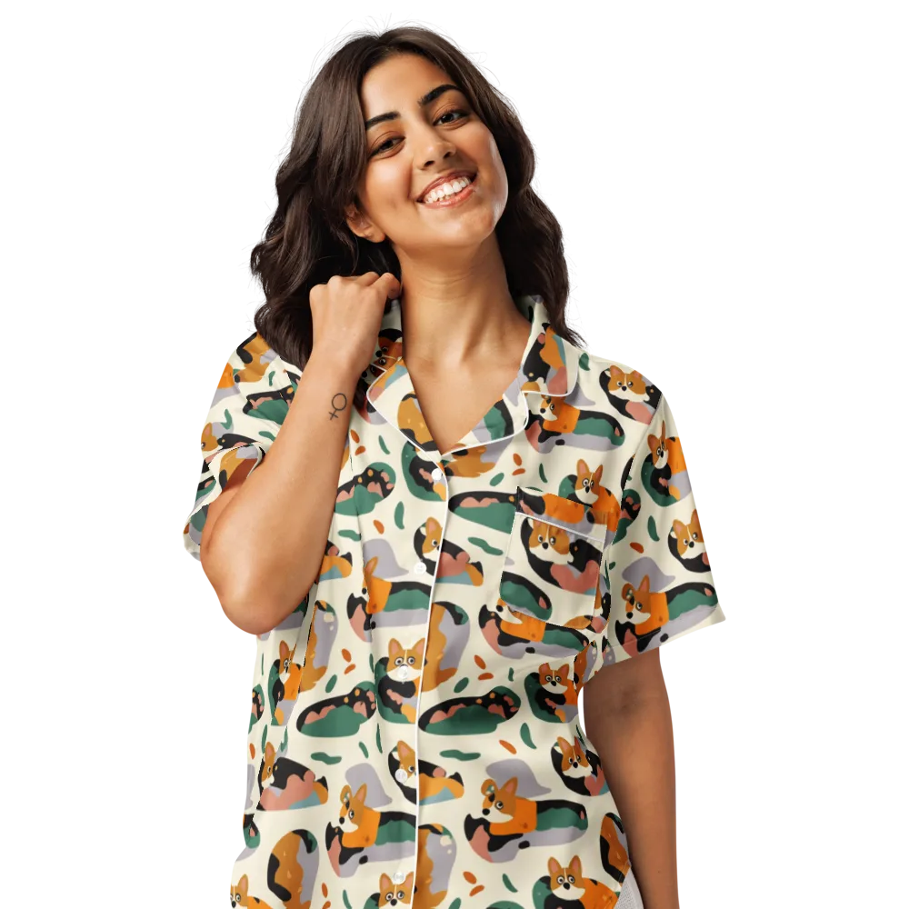 Corgi Color Field on Women's Short Sleeve Pajama Top — Front