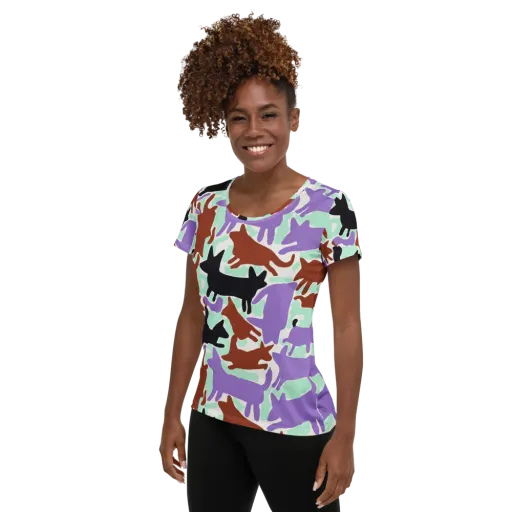 Catwalk Confetti on a Women's Athletic T-Shirt