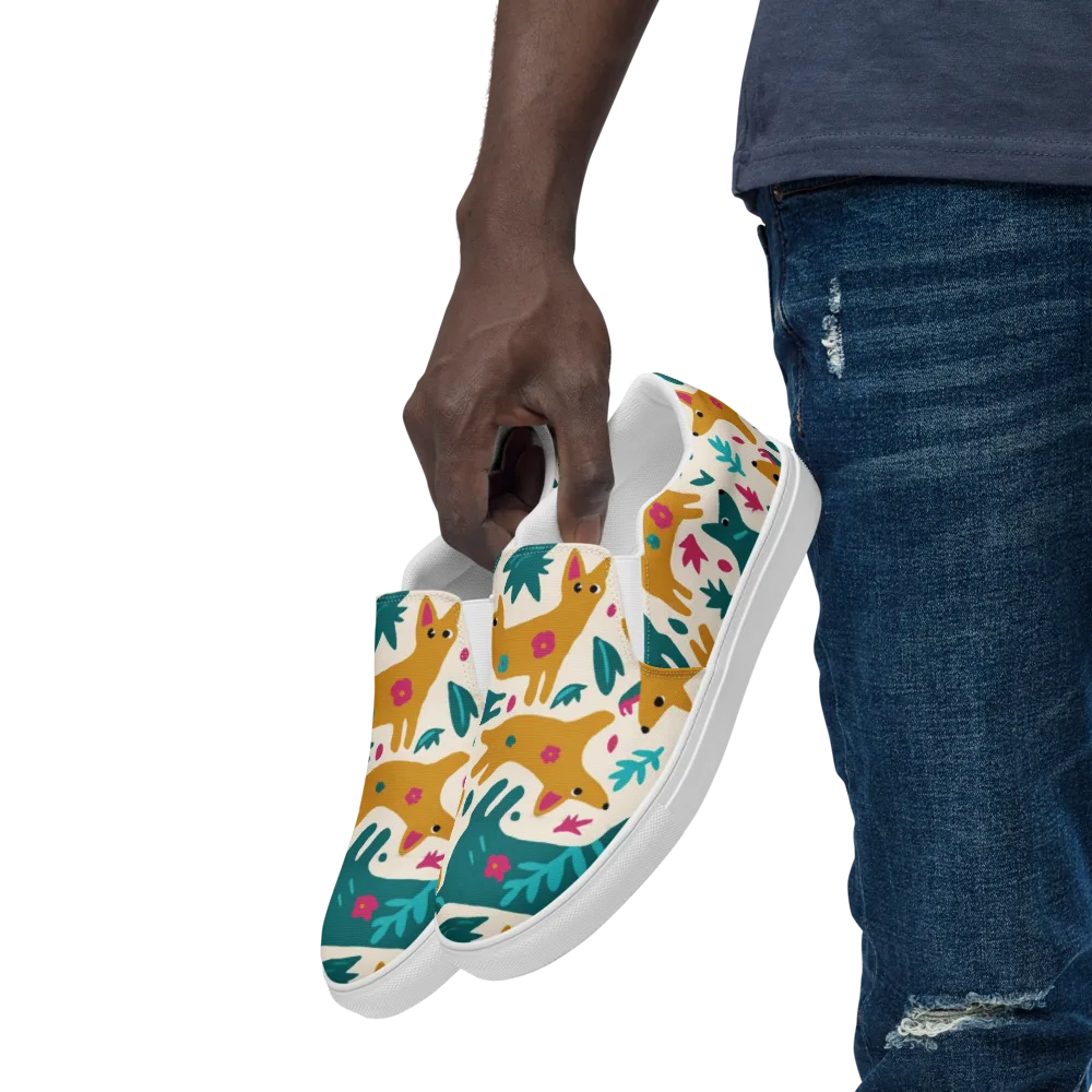 Safari Scribble on Men's Slip-On Canvas Shoes — Left Front