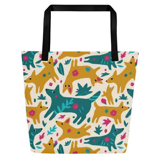 Safari Scribble on a Large Tote Bag W/ Pocket