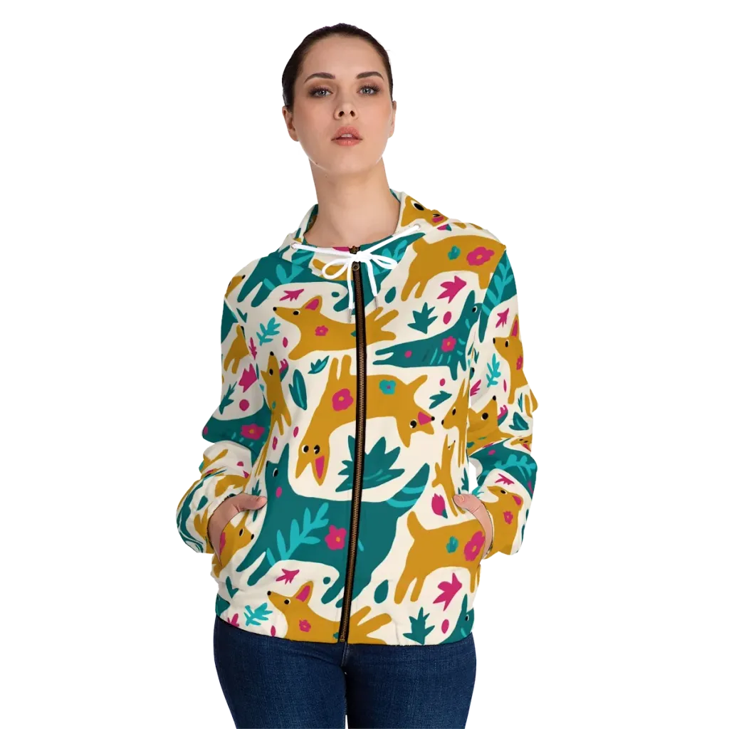 Safari Scribble on Women's Full-Zip Hoodie — Front On Person