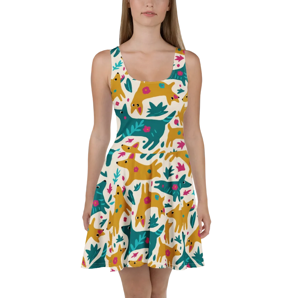 Safari Scribble on Skater Dress — Front