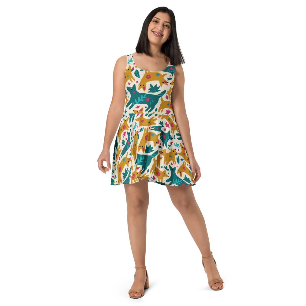 Safari Scribble on Skater Dress — Front