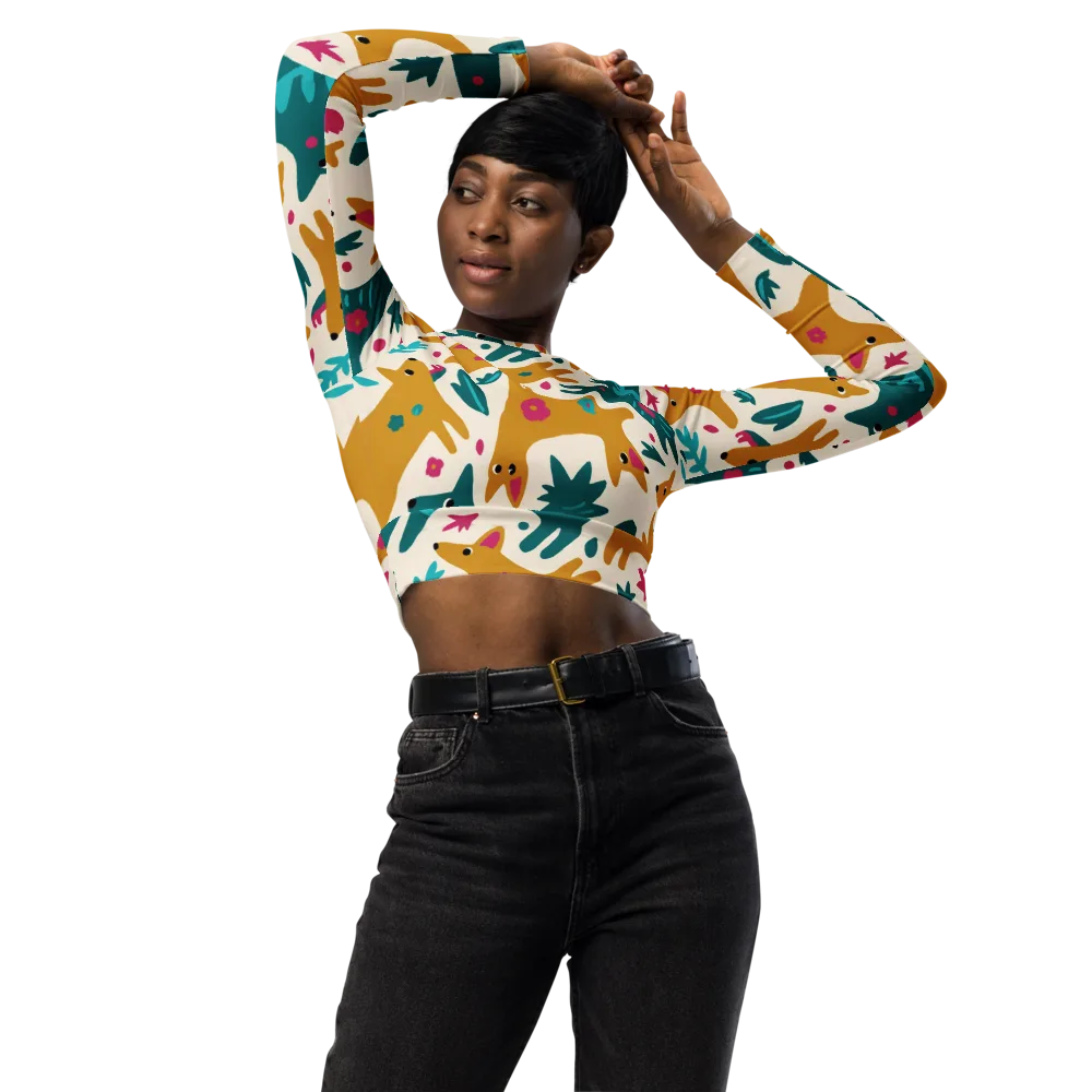 Safari Scribble on Long Sleeve Crop Top — Front