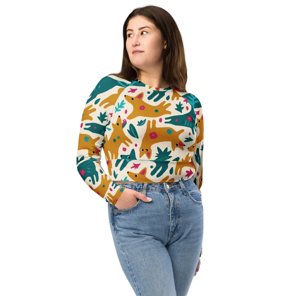 Safari Scribble on Long Sleeve Crop Top — Front