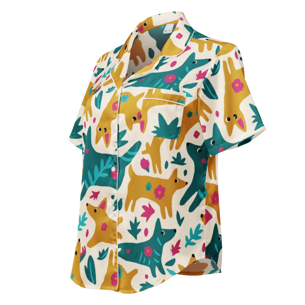 Safari Scribble on Women's Short Sleeve Pajama Top — Left Front
