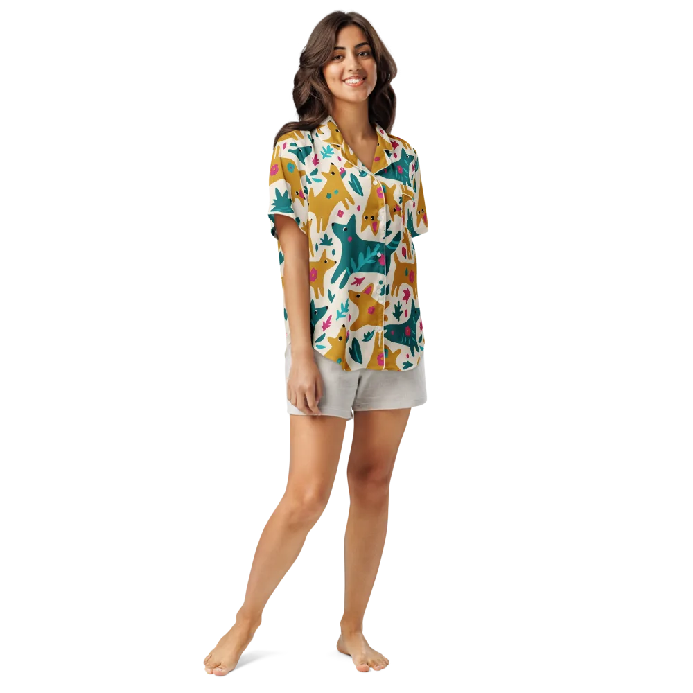 Safari Scribble on Women's Short Sleeve Pajama Top — Front
