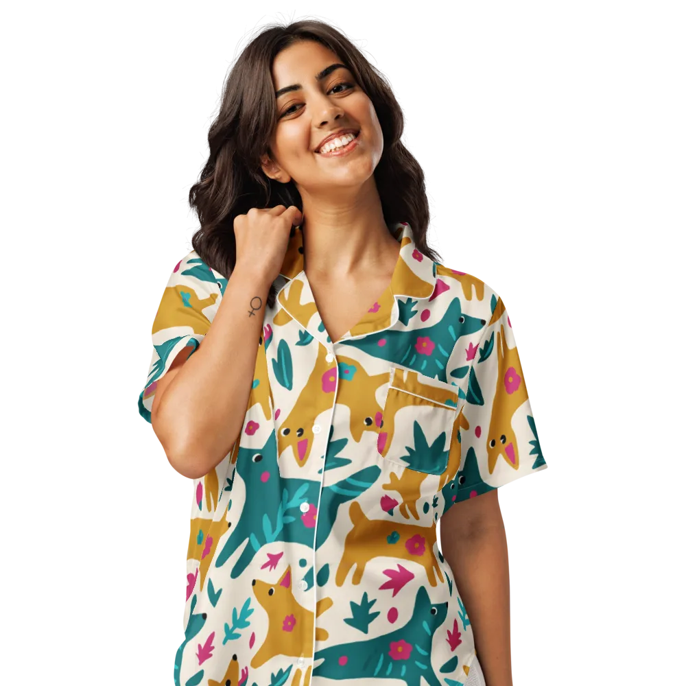 Safari Scribble on Women's Short Sleeve Pajama Top — Front
