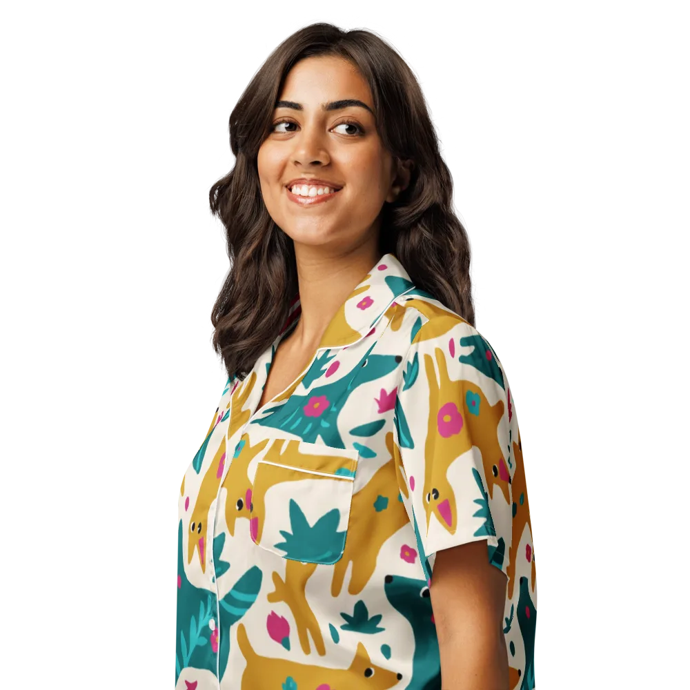 Safari Scribble on Women's Short Sleeve Pajama Top — Left Front