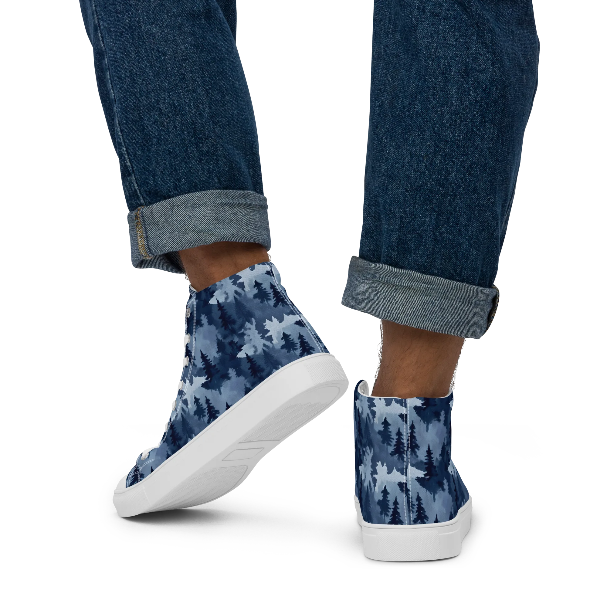 Frosted Evergreen on Men's High Top Canvas Shoes — Back