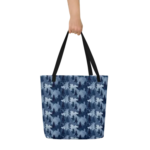 Frosted Evergreen on a Large Tote Bag W/ Pocket