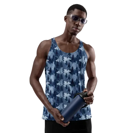 Frosted Evergreen on a Men's Tank Top