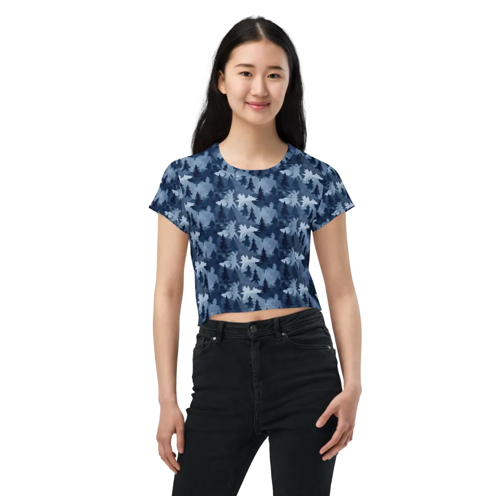 Frosted Evergreen on Crop Tee — Front