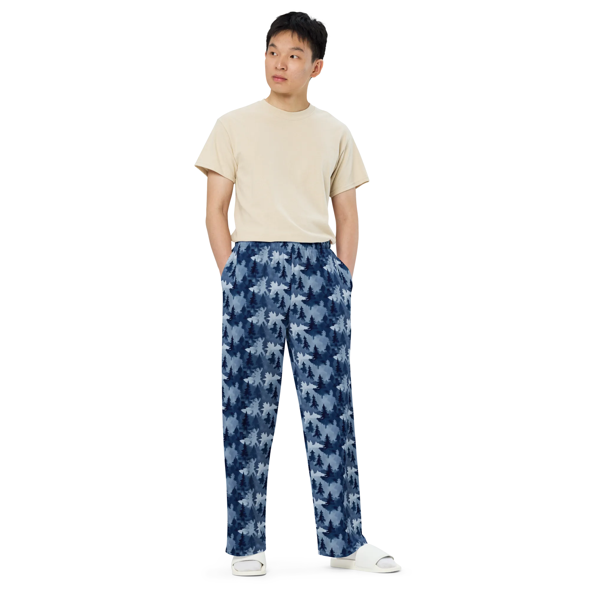 Frosted Evergreen on Wide-Leg Pants — Front