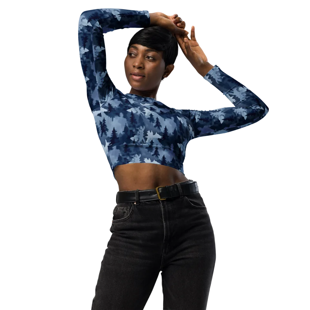 Frosted Evergreen on Long Sleeve Crop Top — Front