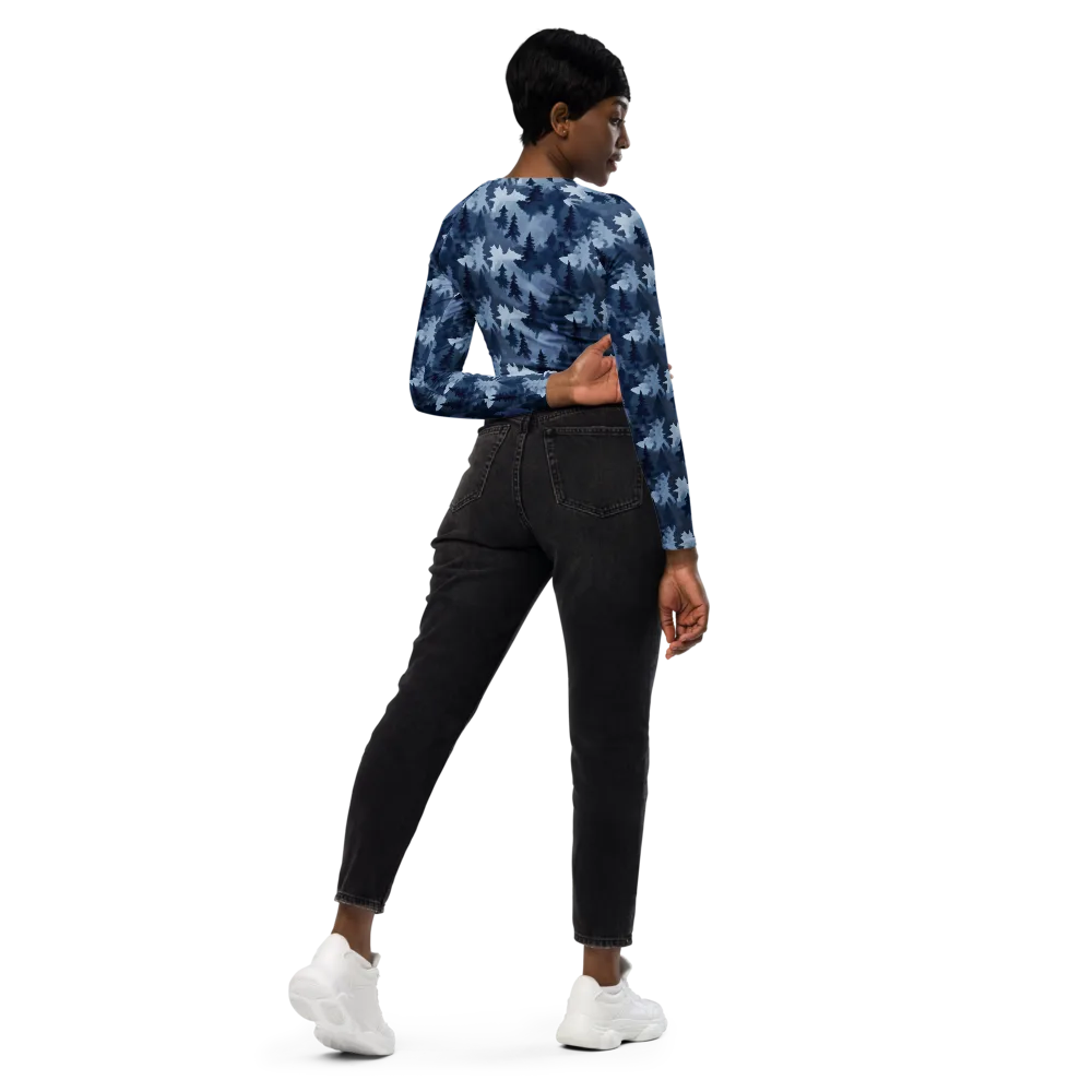 Frosted Evergreen on Long Sleeve Crop Top — Right Back