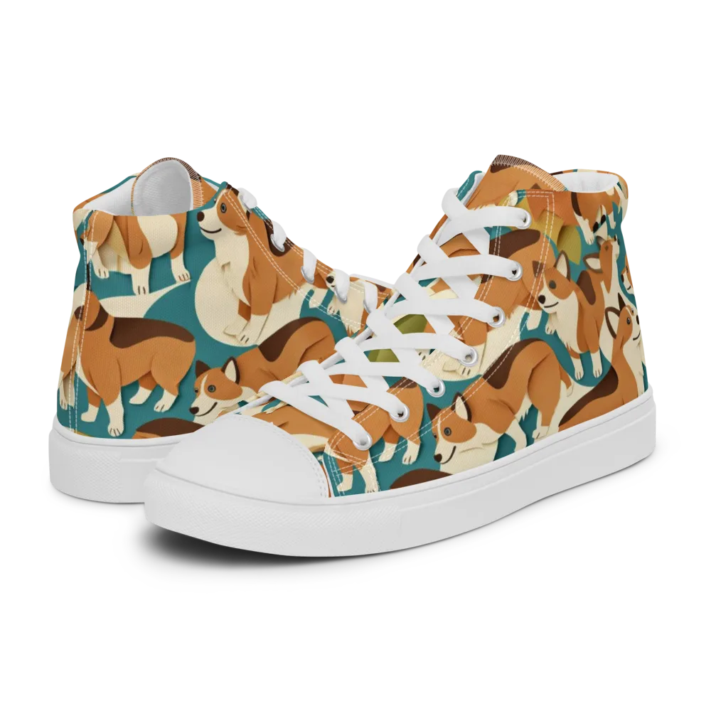 The Corgi Circuit on Men's High Top Canvas Shoes — Left