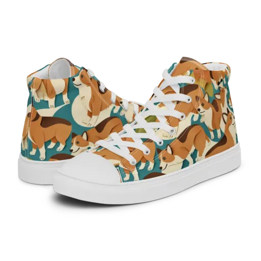 The Corgi Circuit on a Men's High Top Canvas Shoes