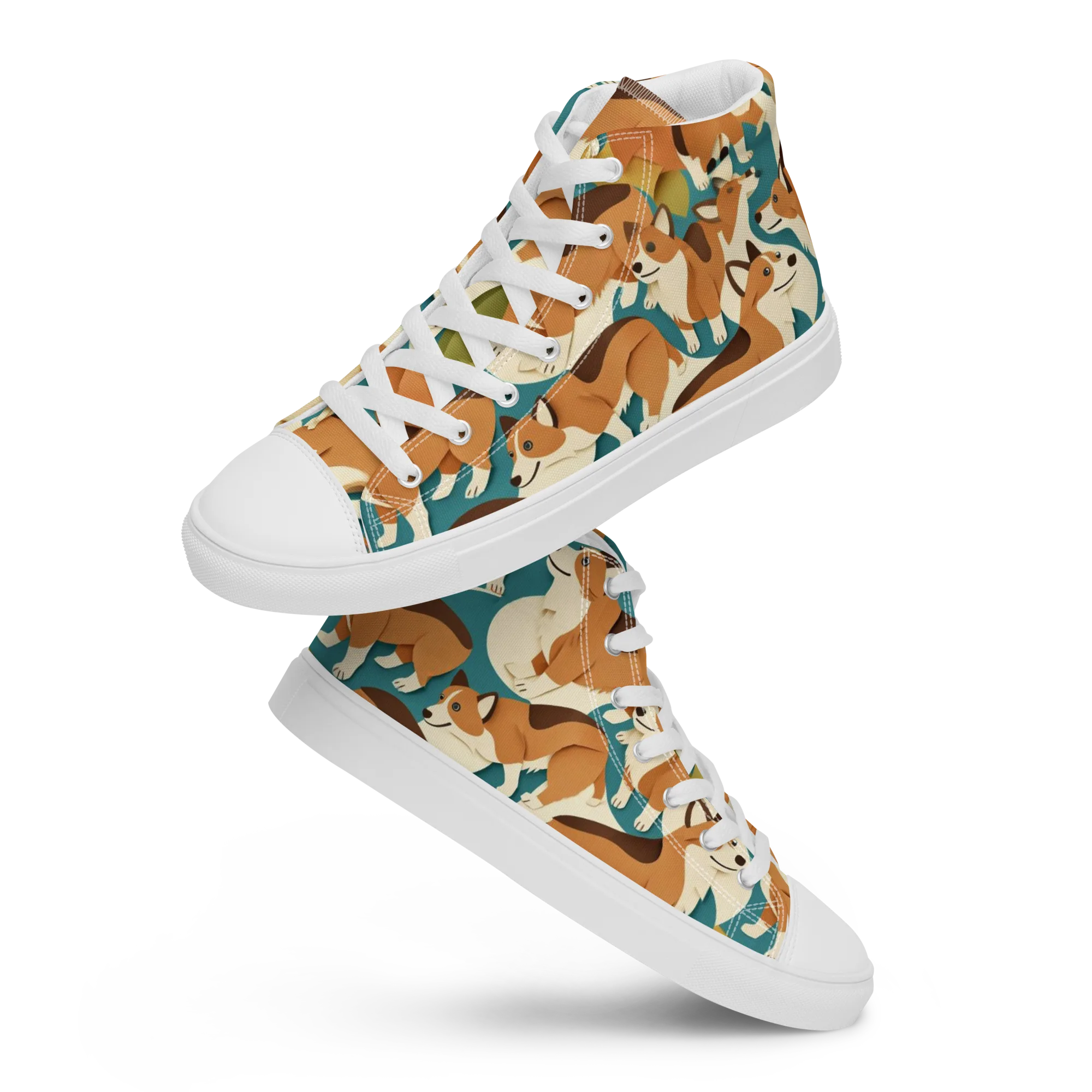 The Corgi Circuit on Women's High Top Canvas Shoes — Front
