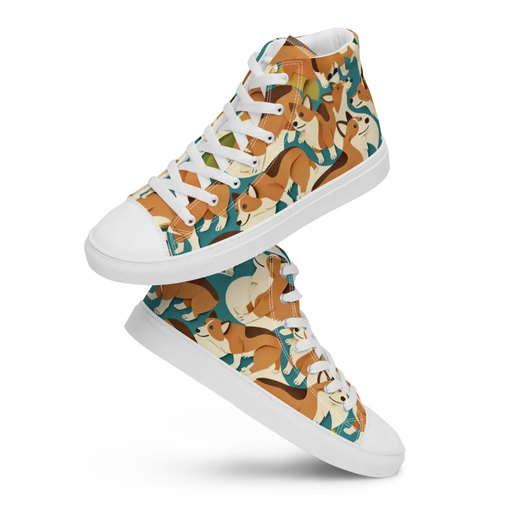 The Corgi Circuit on Women's High Top Canvas Shoes — Front